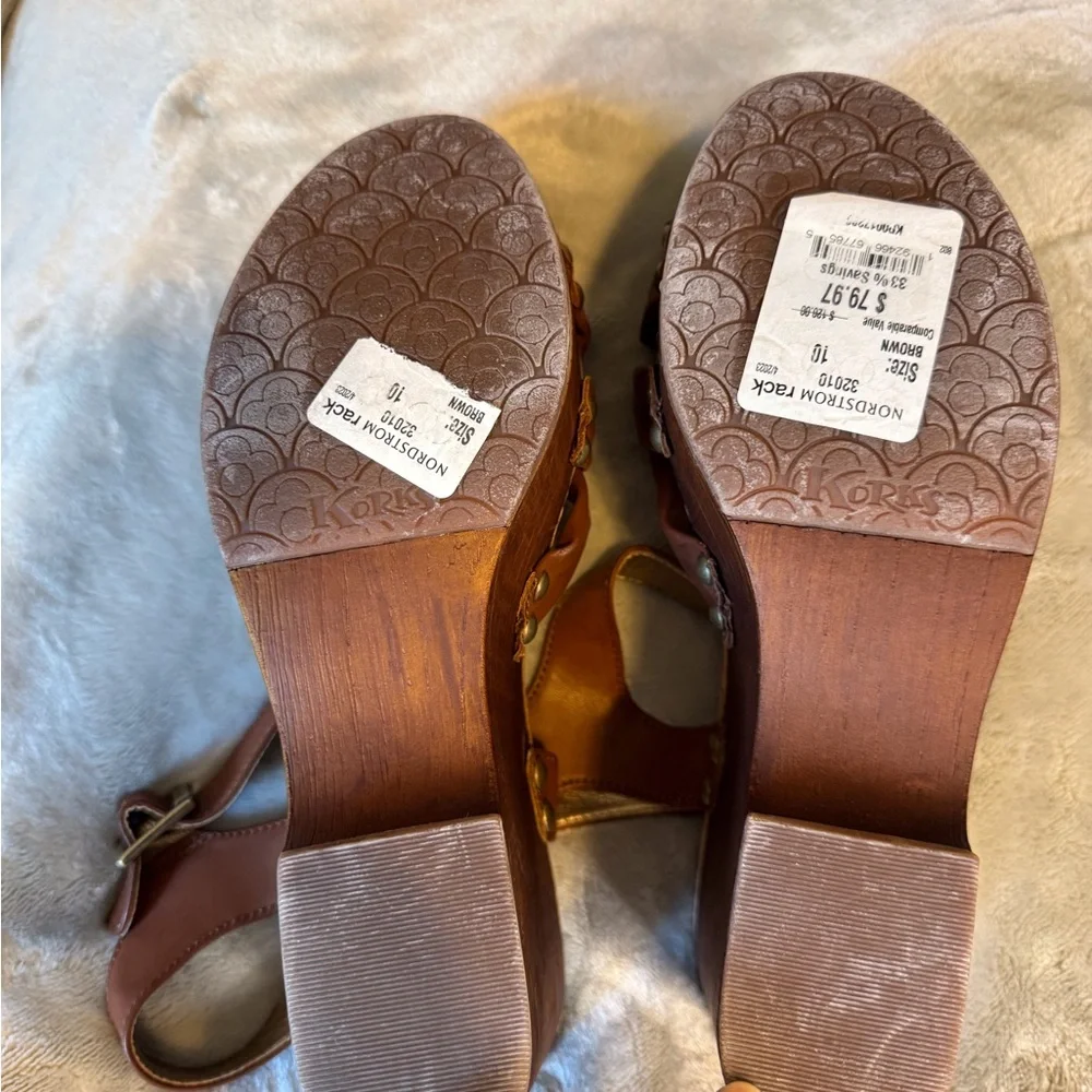 Korks Tan Wedge Sandals. Excellent Condition.